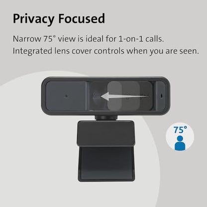 Kensington W2000 1080P Auto Focus Webcam, Full HD 1080P/30fps Webcam with Microphone for Video Conferencing, Software Control, Privacy Shutter, Compatible with Zoom/Skype/Teams (K81175WW) - color: nonte, style: normal field of view