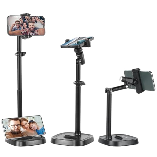 UTEBIT Cell Phone Stand, 6-15" Height Adjustable Cell Phone Holder for Desk | Retractable Cell Phone Stand,Tablet Stand Holder for 4.7"-15.6" Screen iPhone Samsung, iPad, Kindle, eBook Reader, Black