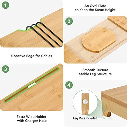 Nnewvante Monitor Stand Riser, 60 inch Large Bamboo Dual Monitor Stand for Desk, 3 Shelves Desktop Screen Riser with Adjustable Length Angle for Computer Laptop PC