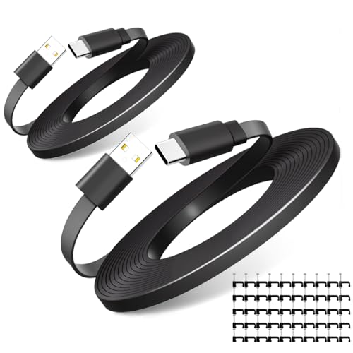 2Pack 25FT Type C Extension Cable for CCTV Security Camera,Ring Pan-Tilt Indoor Cam (2024 Release),Tapo TP-Link 2K C120 Camera,Petcube Cam 360,Flat USB C Extension Charging Cor--NOT Micro USB(Black) - color: Black, size: 25FT