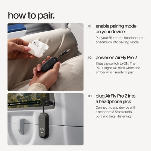 AirFly Pro 2 – Bluetooth Adapter for Airplane, Pair 2 AirPods or Wireless Headphones – 3.5mm AUX Bluetooth Transmitter and Receiver for Cars, Boats, Treadmills, TVs– Airplane Travel Essentials, Black - color: Black, style: AirFly Pro 2