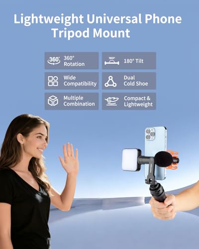 Lightweight Universal Phone Tripod Mount Adapter with 1/4" Screw and Cold Shoes, 360° Rotates Adjustable Smartphone Clamp Holder, Compatible with iPhone/Samsung/Andriods/Camera for Photography - style: Lightweight-Plastic