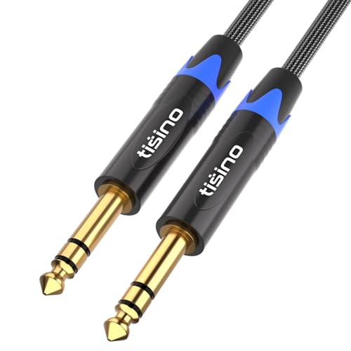 Tisino 1/4 inch TRS Cable, 15 FT, Black, Male to Male, Balanced Stereo Audio Cable, Compatible with Studio Monitor, Electric Guitar, Bass, Keyboard, Amplifier, Mixer - size: 15 feet
