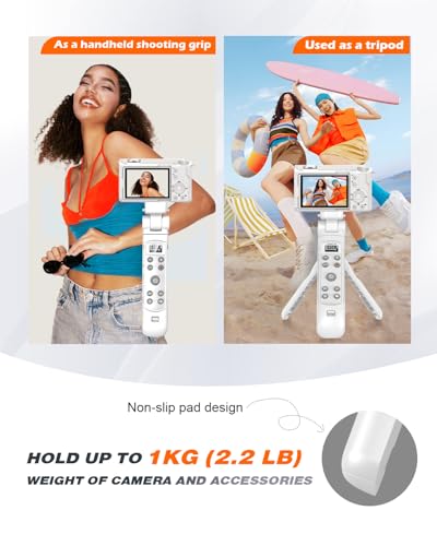 for Sony Tripod with Rechargeable Remote Control - Aodelan Wireless Shooting Grip Mini Tripod with OLED Screen for Vlogging for ZV-E10,ZV-1F,RX100 VII,a6100,a6400,a9 II; Replace Sony GP-VPT2BT(White)