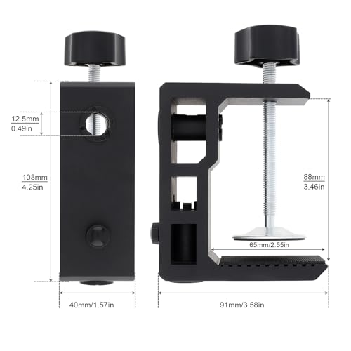 RTNLIT Heavy Duty Desk Clamp for 1/2” and 5/8" Hole Base Microphone Boom Arm, Large Metal Table Mount Mic C Clamp Fits up to 3.3" Desktop Thickness