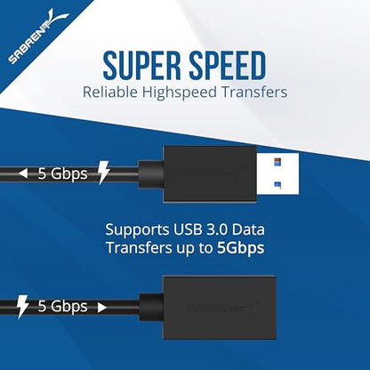 SABRENT 22AWG USB 3.0 Extension Cable A Male to A Female [Black] 3 Feet (CB-3030) - color: BLACK, size: 3 FT