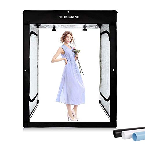 Light Box Photography LED Photo Studio Large Lightbox Professional 47x39x78 inch Dimmable Video Continuous Lighting Cube Shooting Tent Kit for Product Photography with Blue/White/Black PVC Backgrounds - size: 47x39x78 INCH