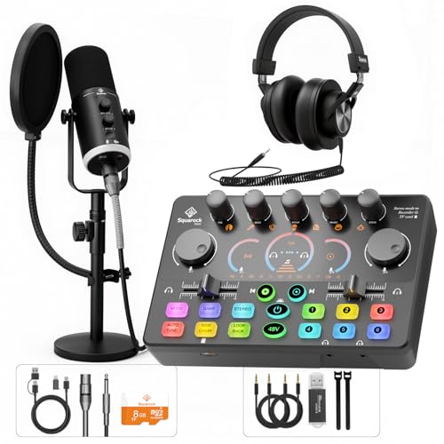 Podcast Equipment Bundle, Dynamic XLR/USB Gaming Microphone & Streaming Audio Mixer with RGB Lights, Perfect for Podcast, Recording, Video Vocal, PC - color: ST-RS2-D