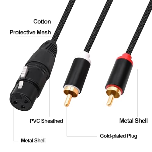 XLR to 2 RCA Splitter Cable Patch Audio Connector 2M | Dual RCA Phono Male Plugs to XLR 3 Pin Female Adapter,for Microphone Amplifier Mixer Instruments - style: Female