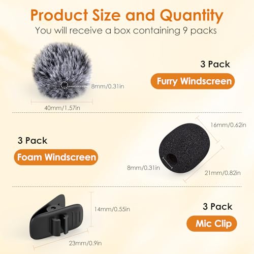 8 Packs Foam Microphone Windscreen & Mic Clip, Wireless Lavalier Mic Sponge, Mic Cover with Clip to Reduce Plosive and Better Highlight the Vocals, Washable and Windproof Wind Screen - size: Windscreen 4PC & Clip 4PC
