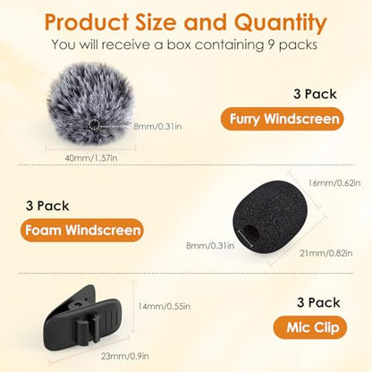 8 Packs Foam Microphone Windscreen & Mic Clip, Wireless Lavalier Mic Sponge, Mic Cover with Clip to Reduce Plosive and Better Highlight the Vocals, Washable and Windproof Wind Screen - size: Windscreen 4PC & Clip 4PC