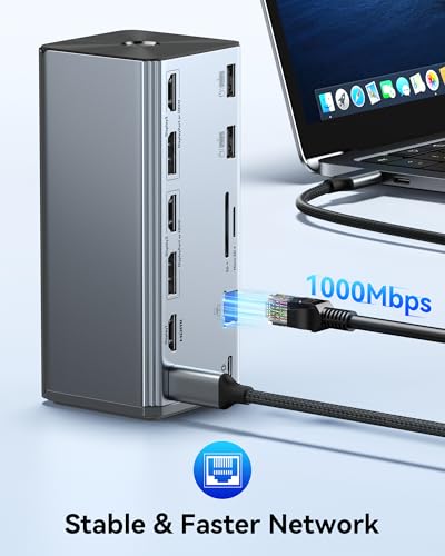 Selore Laptop Docking Station, 4K Triple Display Docking Station 3 HDMI 2 DP, Smart LCD Digital Display, USB-C USB 3.0 Universal Dock for Windows MacBook macOS (Driver Required) - size: 17-in-1