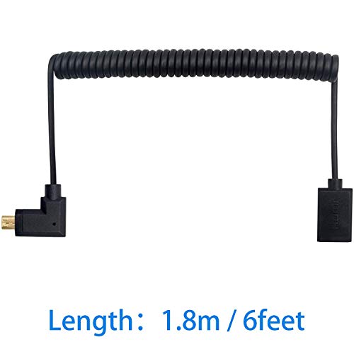 Duttek 90 Degree HDMI to Micro HDMI Extension Cable 6 Feet/1.8M, Left Angled Micro HDMI Male to HDMI Female Coiled Cable for Gopro Hero and Other Action Camera/Cam - size: Left Angled Male to Female 1.8M