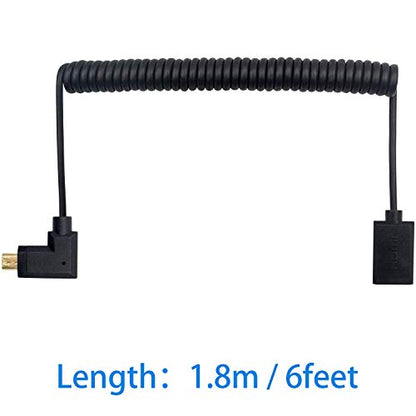 Duttek 90 Degree HDMI to Micro HDMI Extension Cable 6 Feet/1.8M, Left Angled Micro HDMI Male to HDMI Female Coiled Cable for Gopro Hero and Other Action Camera/Cam - size: Left Angled Male to Female 1.8M