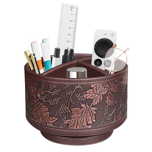 Pen Holder for Desk Organizers and Accessories, 360 Swivel TV Remote Control Holder for Table, Nightstand Organizer Caddy for Art/ Office Supplies/ Stationery, Bedside Decorations for Living Room - color: Retro Flower