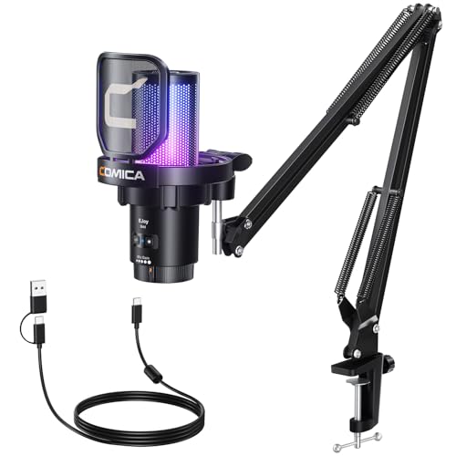 COMICA Ejoy Uni(A) USB Gaming Microphone for PC, Podcasting Mic with One-Click Noise Cancellation, RGB Lights, Monitoring, Muting, Streaming Mic for Computer Phone, PS5, PS4, Twitch, YouTube(Black) - color: Black, size: Uni(A)