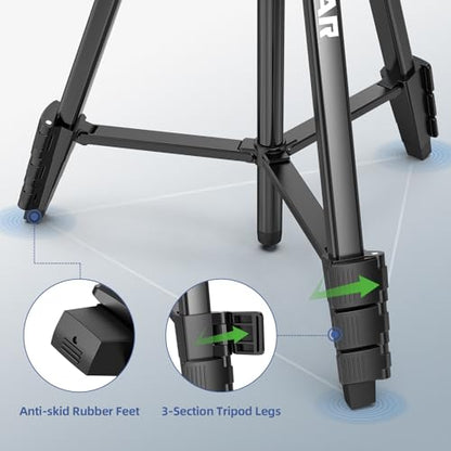 Huepar 60-Inch Lightweight Tripod Portable Adjustable Tripod for Laser Level with 3-Way Swivel Pan Head, 2 Bubble Levels, 1/4" and 5/8" Thread Mount for Varieties Tools, Only for Indoor Basic Work - size: 60-Inch