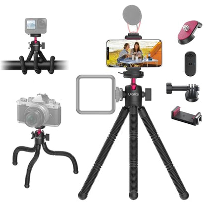 ULANZI MT-91 Flexible Octopus Tripod for Phone, GoPro&Camera, 3‑in‑1 Mini Tripod w Bluetooth Remote, CKA Quick Release w 1/4 Screw, GoPro Adapter, Phone Holder for Vlogging, Selfies, Video Recording