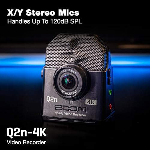 Zoom Q2n-4K Video Recorder for Music, Podcasts & Streaming with 4K Video, Stereo Microphones, Webcam Mode | 4k/30p Video, 150 Degree Wide-Angle Lens, Built-in Xy Stereo Mics, 48 Khz/24-Bit Audio, USB Webcam, Microsd Slot