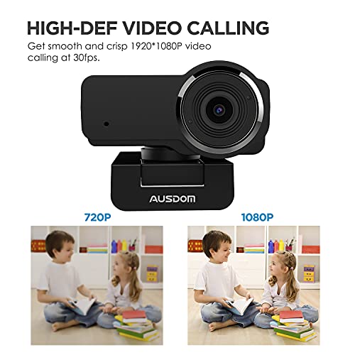 AUSDOM AW635 HD 1080p Webcam with Microphone, Plug & Play USB Streaming Webcam 60° Wide Angle with Low Light Correction for PC Mac Computer Laptop Online Class Zoom Webex Skype Google Meet Teams - style: Webcam with Cover