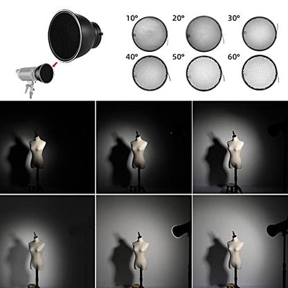 Soonpho Standard Reflector Beauty Dish Diffuser Lamp Shade 7"/ 18cm Photography with 10°/20°/30°/40°/50°/60° Degree Honeycomb Grid,6 Colors Soft Cloth for Studio Strobe Flash Light Speedlite