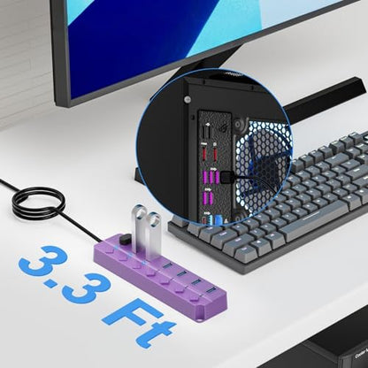 ONFINIO USB Hub 3.0, 7-Port USB Hub Splitter with Individual On/Off Switches and Lights, 3.2ft/1m Long Cable Compatible with MacBook, Laptop, Surface Pro, PS4, PC, Flash Drive, Mobile HDD-Purple - color: Purple