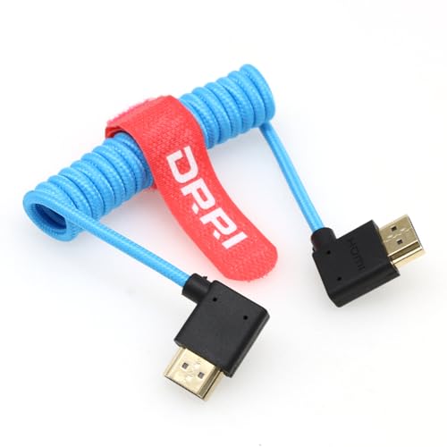 8K/60Hz 4K/120Hz 48Gbps Right Angle HDMI to Left Angle HDMI Coiled Braided Blue Cable for Sony FX3 A7iv Canon C200 C300 C500 C70 to Portkeys LH5H Monitor - color: blue braided, size: Left HDMI-Right HDMI