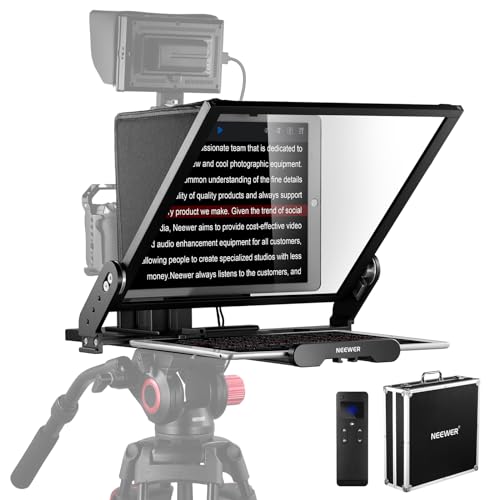 NEEWER Teleprompter X17 II with RT113 Remote/APP Control, 17" HD Beamsplitter All Metal Frame Upgraded Camera Mount QR Plate Compatible with Manfrotto 501PL iPad iPhone, Max Load 44.1Ib, Assembly Free - style: X17 II