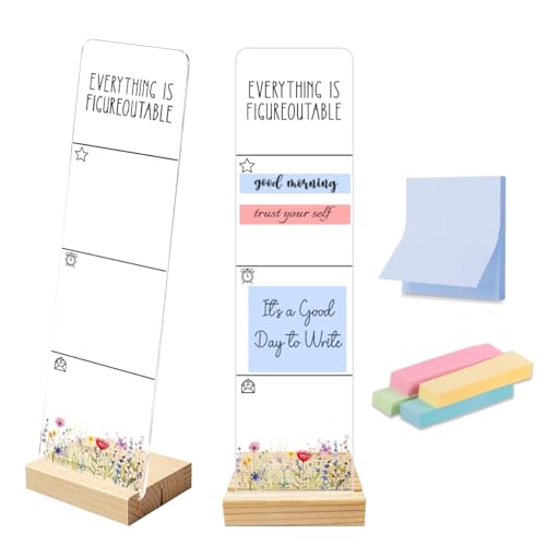 Sticky Notes Monitor Memo Board with Removable Wooden Base Everything is Figureoutable Inspirational Quote Message Board Portable Sticky Note Holder with 200 Sheets Sticky Office Desk Decor and Gift - color: Everything