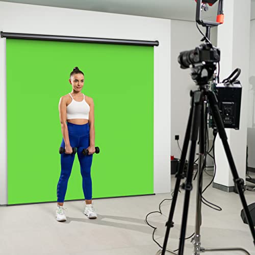【Wider Style】 KHOMO Gear Green Screen 84 x 84 inch – Extra Large Pull Down Backdrop – Portable Collapsible Roll Down Projector Screen – Green Screen for Video, Streaming, and Photography - color: Green - Black Metal Frame