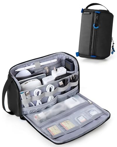 Smasrob Electronics Organizer Travel Case, Tech Bag Charger Pouch, Black | Water Resistant, Elastic Bands, for Cord, Cable, SIM Cards, Phone, Airpods - color: Black