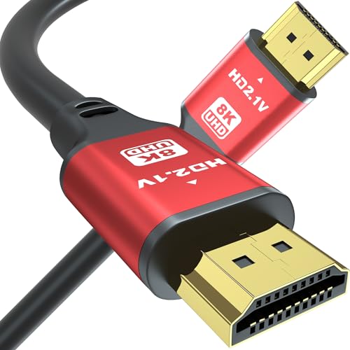 3FT HDMI 2.1 Cable 8K60Hz 4K120Hz, 48Gbps Ultra High Speed HDMI Cable with Gold Plated Connectors, Red Aluminum Housing, for PS5, Xbox Series X, 4K TV, Gaming Monitor, Soundbar, Gaming PC. - size: 3FT