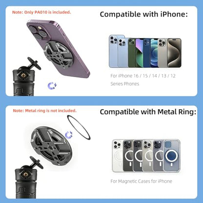 Magnetic Phone Mount Plate with 1/4"-20 Thread & Cold Shoe, N52 Strong Magnet 15N Hold, Aluminum Camera Mount Adapter for iPhone MagSafe, Tripod, Ball Head, Vlogging & Filming Rig (Gray) - color: Gray