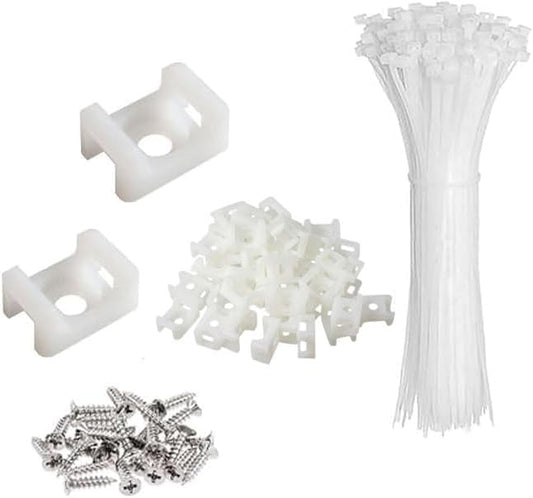 White Cable Zip Tie Mounts Kit-50 Pcs Cable Zip Tie Saddle Type Mounts Base with 50 Pcs 8" Cable Ties and 50 Pcs Tapping Screw, Wire Cable Clips Organizer Holders Clamps - size: B1-50PCS