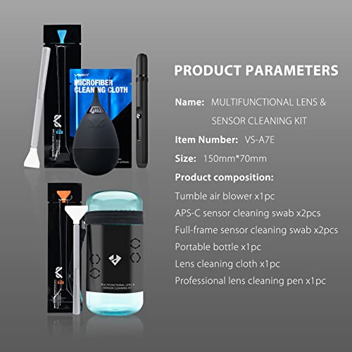 VSGO Professional Camera Cleaning Kit – for Canon, Nikon, Sony, DSLR & Mirrorless Cameras, Includes Lens Cleaning Pen, Air Blower, Sensor Swabs for Full Frame & APS-C, Microfiber Cloth - size: VS-A7E-for Sensor & Lens