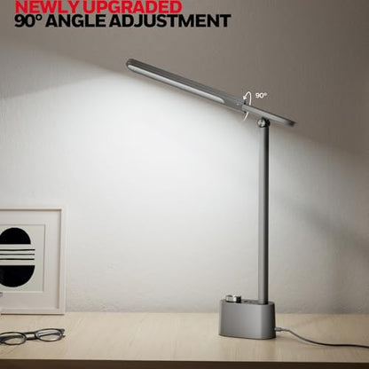 Honeywell Upgraded LED Desk Lamp - H01 Pro Sunturalux™ Foldable Desk Light with USB A+C Charging Port, 3 Color Modes Dimmable Table Lamp for Home Office Reading(Grey) - color: Gray