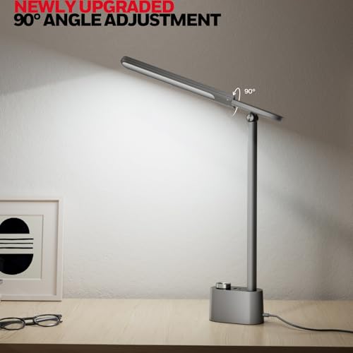 Honeywell Upgraded LED Desk Lamp - H01 Pro Sunturalux™ Foldable Desk Light with USB A+C Charging Port, 3 Color Modes Dimmable Table Lamp for Home Office Reading(Grey) - color: Gray