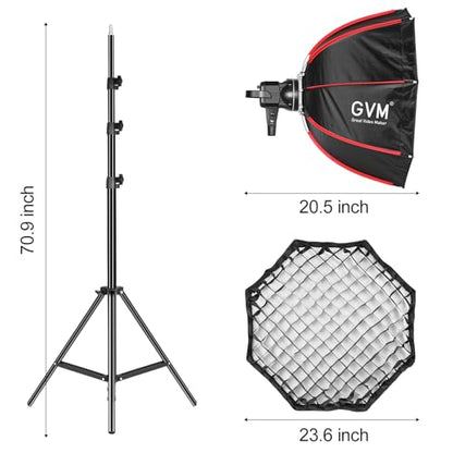GVM 80W Video Light, Studio Lights for Photography, Softbox Lighting Kit with Bowens Mount, CRI97+ 5600K Colour Temperature , 22in Softbox, Tripod Stand, YouTube, Video, Wedding - size: P80S 80W