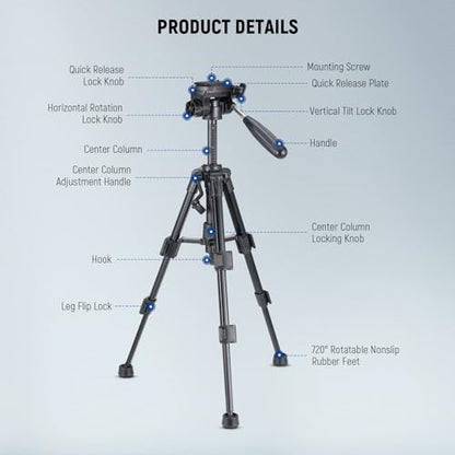 NEEWER Basic Mini Desk Tripod for Camera with 3 Way Pan Tilt Head & Handle, Small Portable Metal Tabletop Selfie Stick Stand with 1/4" Screw for DSLR Vlog Video Recording, Max Load 13.2lb, TP02 - style: TP02