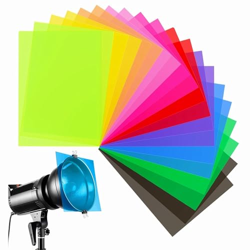 20pcs Color Correction Light Gel Filters, Transparent Color Film Plastic Sheets for LED Lighting, Photo, Diffuser 11.7 by 8.3 Inches, 10 Colors - color: colorful-20 pack