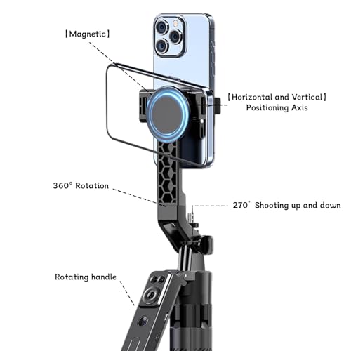 C12C 72" AI Tracking Magnetic Selfie Stick, Dual Phone Mount | Features dual phone mounts (magnetic +phone clip) to stream on 2 devices simultaneously on Facebook, Instagram, Tiktok