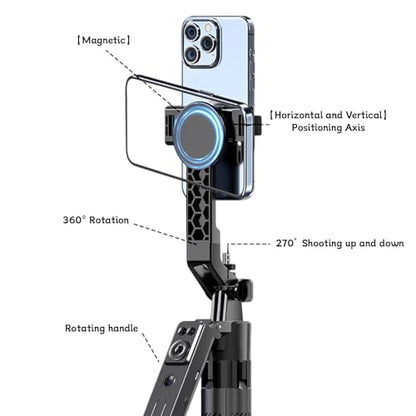 C12C 72" AI Tracking Magnetic Selfie Stick, Dual Phone Mount | Features dual phone mounts (magnetic +phone clip) to stream on 2 devices simultaneously on Facebook, Instagram, Tiktok