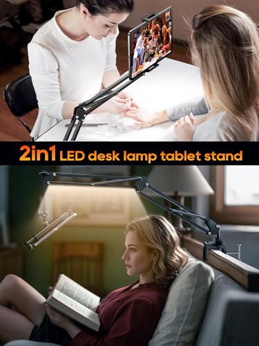Gooseneck Phone Holder for Bed Desk, Tablet Stand Adjustable, Kindle iPad Holder for Phone Tablet Holder Mount fits iPhone Kindle 4-13" Device Valenties Day Gifts for Women (Black(with Light)) - color: Black(with Light)
