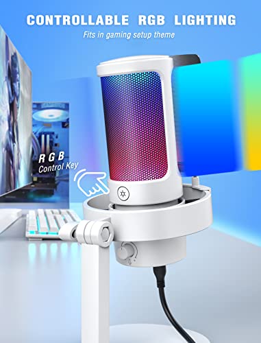 FIFINE Gaming USB PC Computer RGB Microphone for Live Streaming, Meeting, Podcasting, Video, Condenser Mic with Monitoring Headphone Jack, Light Control, for MAC OS/Windows-AmpliGame A8 White - size: A8W-Desktop