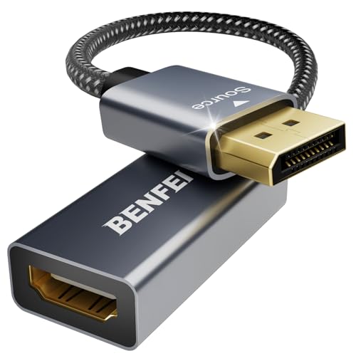 BENFEI 4K DisplayPort to HDMI Adapter Cable, (2K 60Hz, 1080p 120Hz) Uni-Directional Display Port to HDMI Monitor Converter Compatible for HP, Dell, GPU, AMD, NVIDIA, More. Male to Female - color: Grey, style: 4K 30Hz-1 Pack