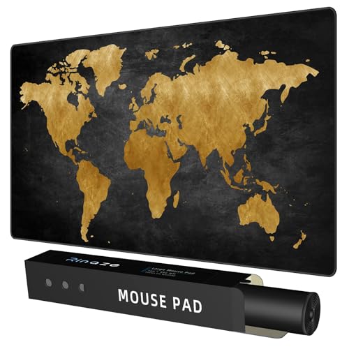 Rinaze Mouse Pad Desk Mat, Multifunctional Large Gaming Mousepad, Office Desk Pad with Washable Durable Design, Keyboard Pad in Black World Map - color: Dark Grey