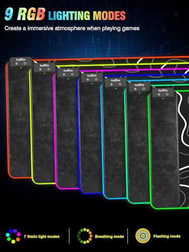 Wireless Charging RGB Gaming Mouse Pad, 31.5"x15.7" XXL Large Desk Mat, Desk Pad for Gamer, 9 Light Modes, Non-Slip Rubber Base, Waterproof, Computer Keyboard Mat, Black - color: Black-white Topographic Line