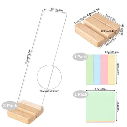 2-Pack Monitor Memo Board, Monitor Sticky Note Holder for Desktop, Portable Removable Office Desk Board Wooden Phone Holder with Stick Notes, Clear