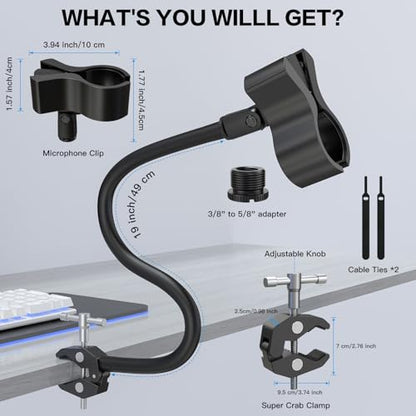 ZealSound Gooseneck Microphone Stand with Clamp, Flexible 19'' Boom Arm Mic Mount for Desk & Pipes, Compatible with Blue Yeti, Snowball, Razer, Pyle, Podcasting & Streaming