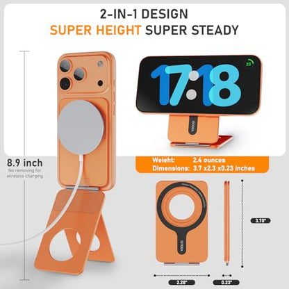 IST IDEA for Magsafe Tripod, Tripod for iPhone Lightweight Aluminum Alloy & Angle Adjustment & Strong Magnets iPhone Tripod Stand Compatible with 17/16/15/14/13/12 (Included Metal Ring) - color: Orange